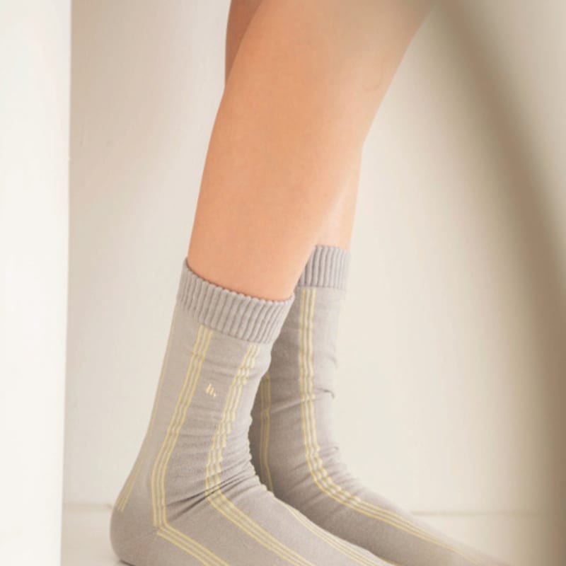 hiig [№411] серые/лимонные полосатые носки GRAY STRIPE beige Mayfashion