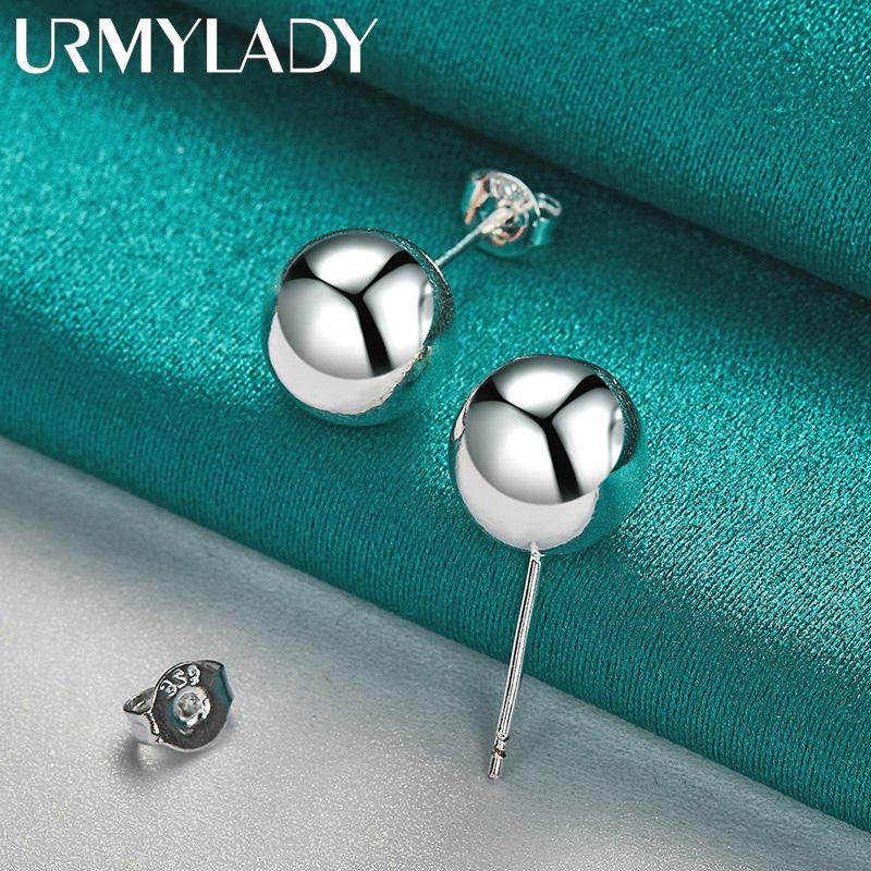 URMYLADY Серьги-пусеты из стерлингового серебра 925 пробы с бусинами 8/10 мм для женщин, модные, очаровательные ювелирные изделия 8mm blue URMYLADY Jewelry
