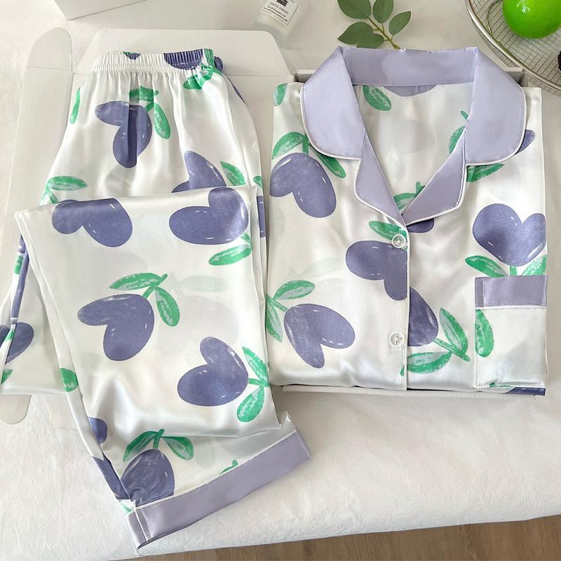 Purple Tulip Women S Pajamas Summer Ice Silk Cool High Quality Loungewear Short Sleeve Two-Piece Set M gray BaiJia Jewelry BB