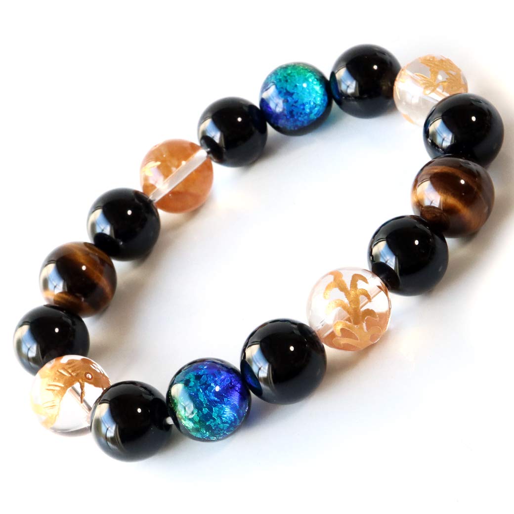 Браслет Four Gods Firefly Glass 12 мм, светящийся морской кристалл Kerama, натуральный камень, аксессуар Power Stone [ЗОЛОТОЙ КАМЕНЬ] для мужчин gray GOLD STONE