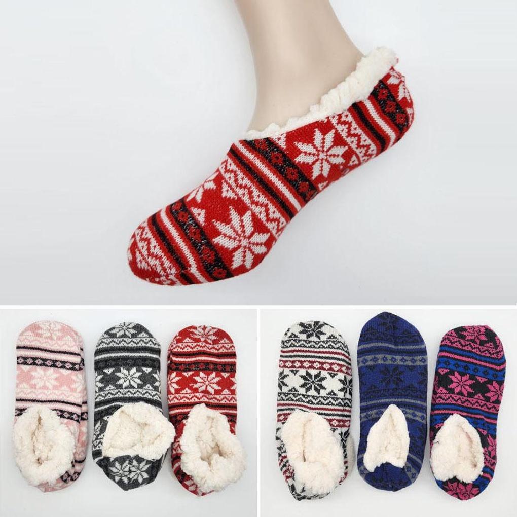 3 пары теплых зимних флисовых тапочек со снежинками 3 random pairs brown Mayfashion