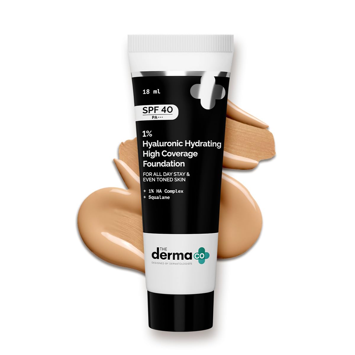 The Derma Co Стойкий тональный крем с высокой степенью покрытия Luminous High Coverage SPF 40 PA+++ Контроль жирности 02 Nude 18 мл Упаковка 2 шт. black The Wish Health And Beauty