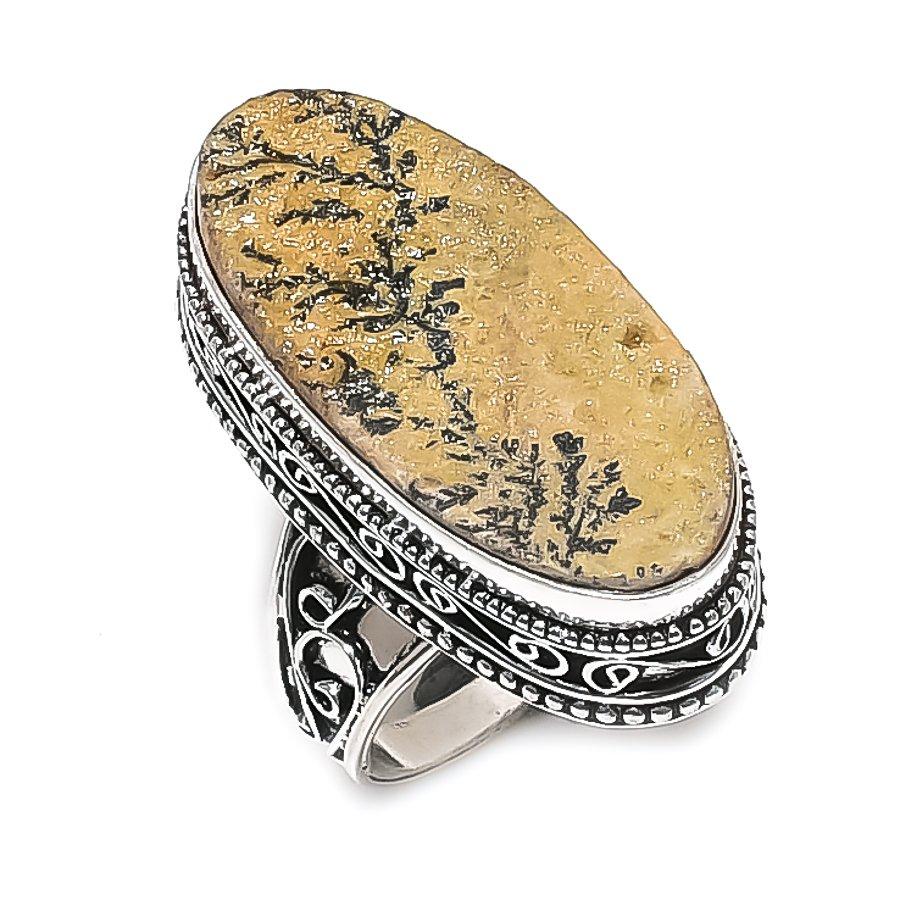 Кольцо из серебра 925 пробы с дендритом псиломеланом, размер 9,5, p4b87 beige AmericanJewels