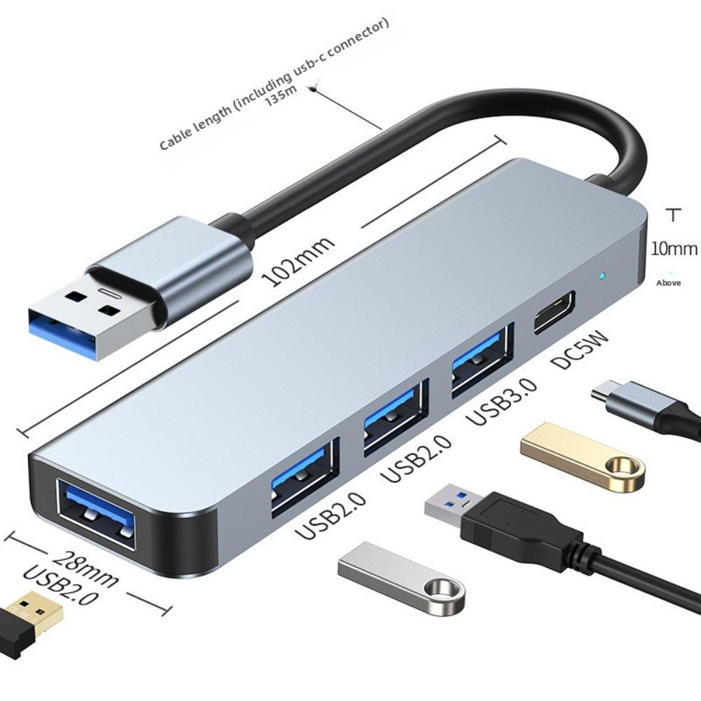USB C Hub PD100W Fast Charging 3 0 Splitter Multi Port Laptop Expander with Type C Adapter for MacBook 5-in-1 2301U DC 5w gray HZ-C