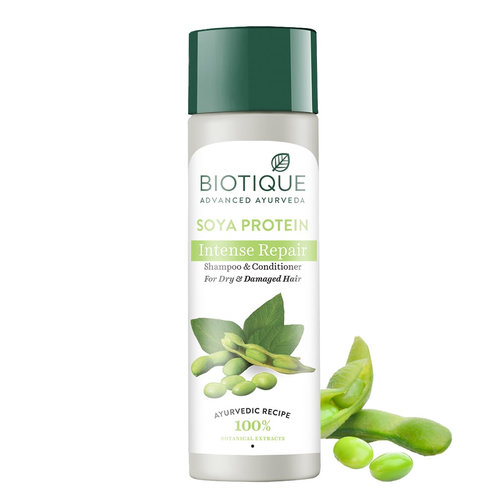 Biotique Шампунь с соевым протеином для сухих и поврежденных волос 120 мл pH-баланс Здоровый блеск Защита цвета Натуральные растительные экстракты gray