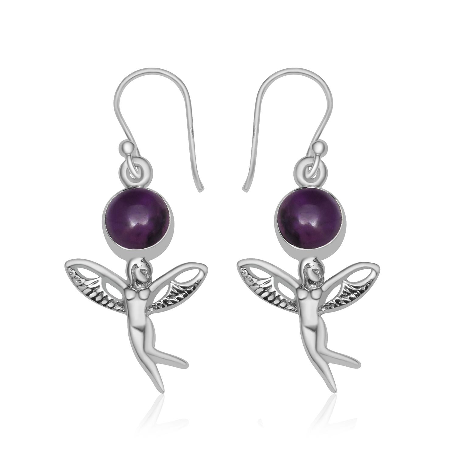 Натуральный аметист драгоценный камень 925 стерлингового серебра Fly Angle Drop Dangle Earrings для женщин и девочек фиолетовый 925silverpalace2012