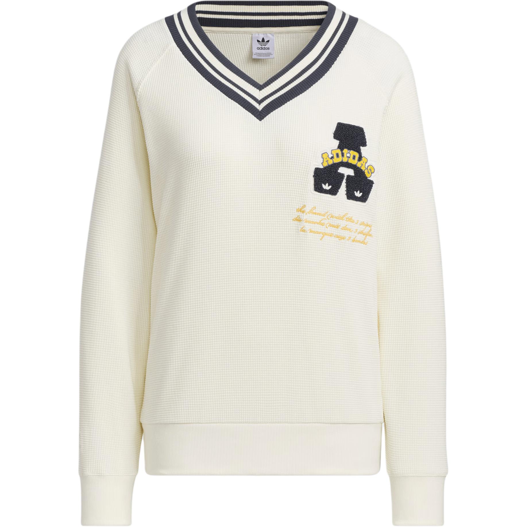 Adidas Свободная толстовка Originals FW24 Collegiate Series с буквенным принтом и V-образным вырезом, с длинными рукавами, женская толстовка Off-White JD6377 2XS white