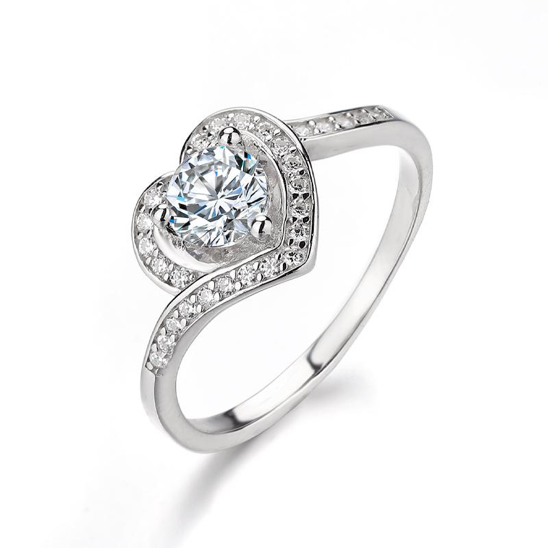 Кольцо Love Ring Twisted Arm из стерлингового серебра 925 пробы для женщин, 18-каратное золото, 50-точечное бриллиантовое кольцо в форме сердца, подарок на признание для девушки, кольцо в форме персикового сердца No. 5 white Wo Bijouterie