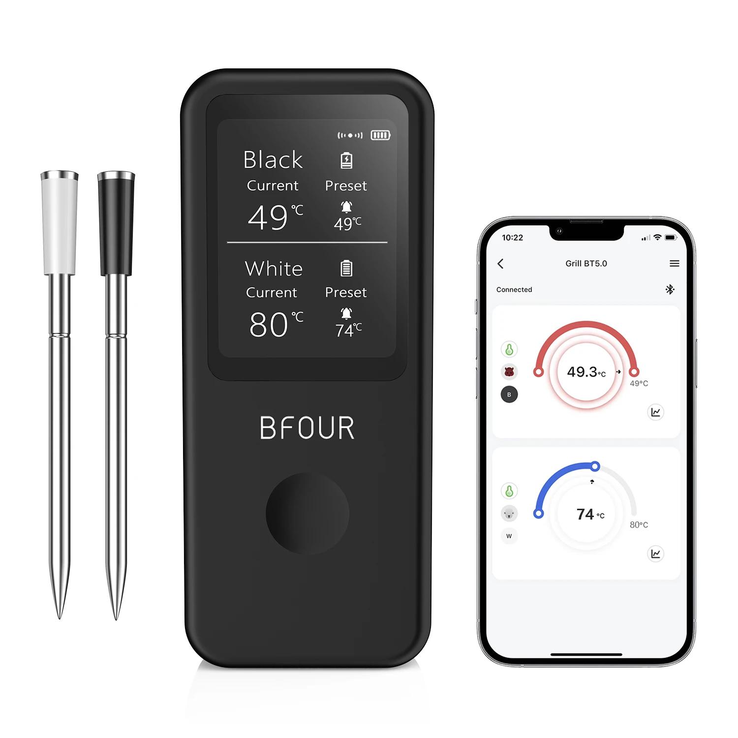 Беспроводной Bluetooth термометр для мяса Цифровые щупы с HD дисплеем и мониторингом через приложение для гриля-вертела, барбекю, коптильни, стейка gray Leisure outdoor