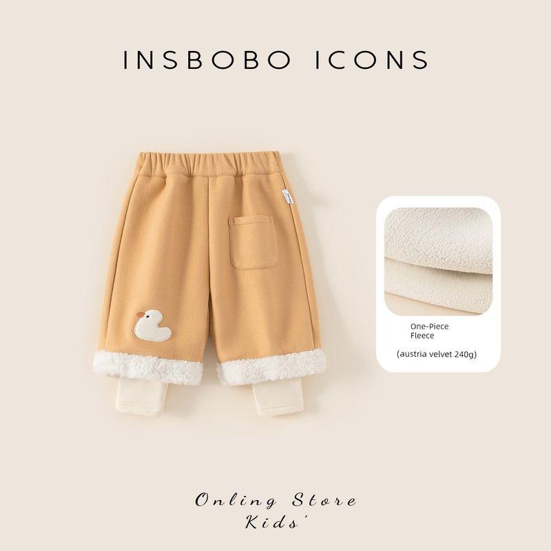 Insbobo Baby Pants for Girls, Winter Thickened Long Pants, Infant Fleece-Lined Winter Clothing, Boys  Fake Two-Piece Cotton Pants Yellow 73 beige TAOMall
