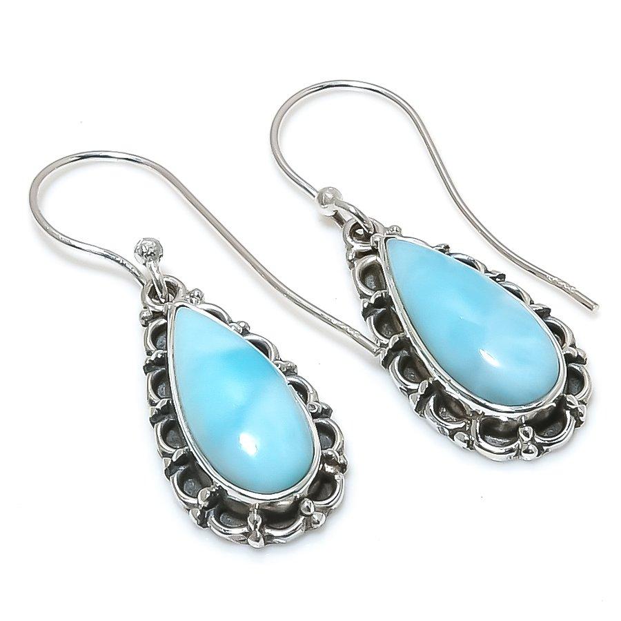 Серьги из стерлингового серебра 925 пробы с драгоценным камнем Natural Republic Larimar 1,25 дюйма i1Q30 white SterlingJewelryHub