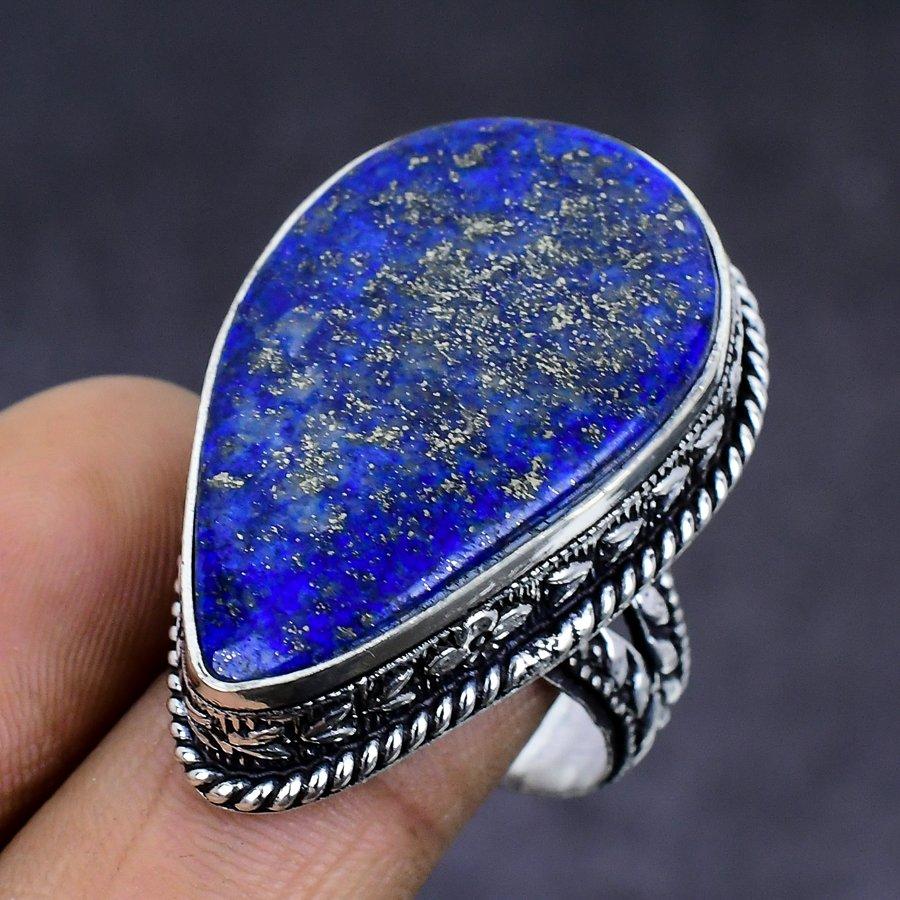 Этническое ювелирное кольцо из серебра 925 пробы с лазуритом, размер 9 u0A98 blue AmericanJewels