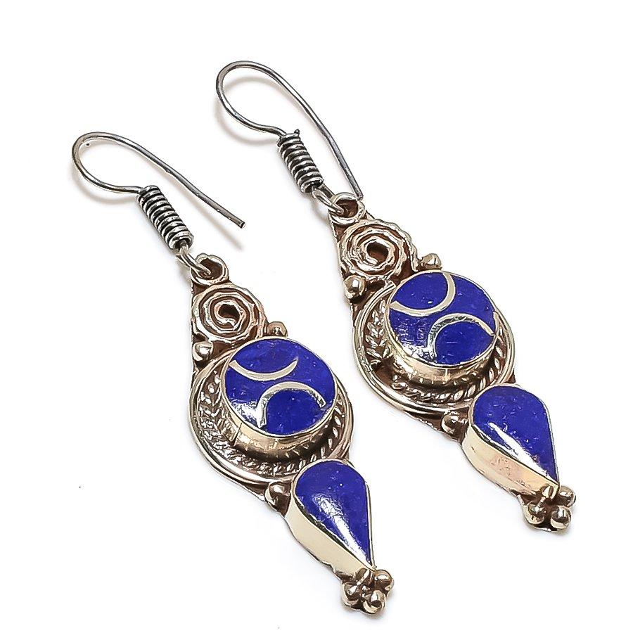 Серьги ручной работы из лазурита 2,36 дюйма O6i95 gray Copperjewels