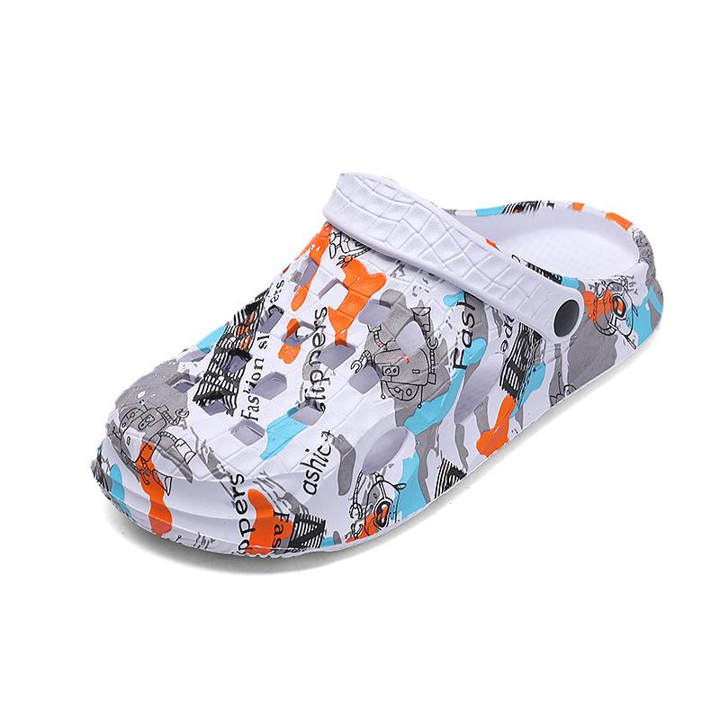 Интернет Знаменитости Hole Shoes Мужская одежда Толстая подошва Нескользящие тапочки Bag Head Hollow двойного назначения Пляжные сандалии Мужские 39 белый GIRLSIII SHOES