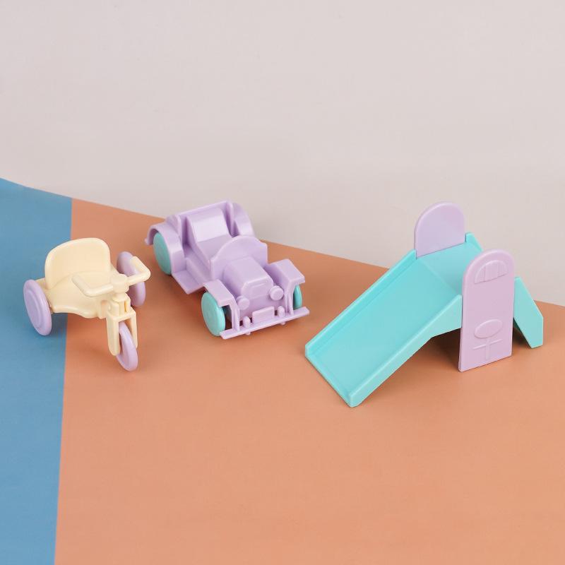 Simulation Mini Children S Play House Toy Bicycle Tricycle Slide Car Model Doll House Ornament Toy beige Happy Time For kids