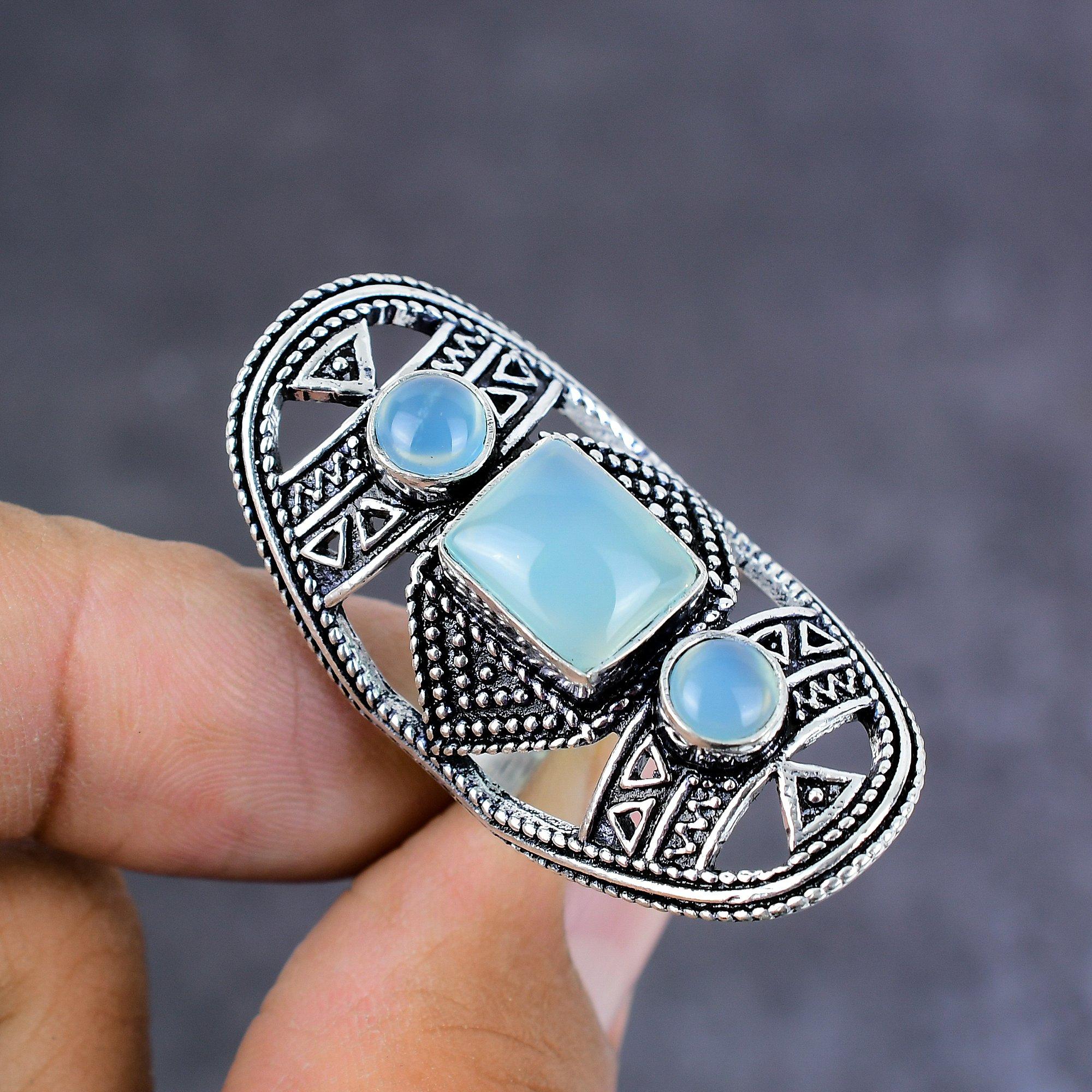 Кольцо из серебра 925 пробы с драгоценным камнем Aqua Chalcedony, размер 7,5 i4T79 white 925Silvericeland