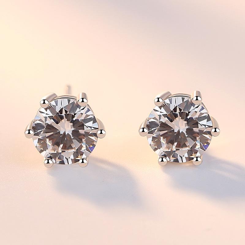 Женские серьги-гвоздики в корейском стиле с шестью когтями, серьги-гвоздики с микроцирконами, серьги-гвоздики с серебряным покрытием, серьги-гвоздики в пасторальном стиле с шестью когтями gray Lucky Star Jewelry
