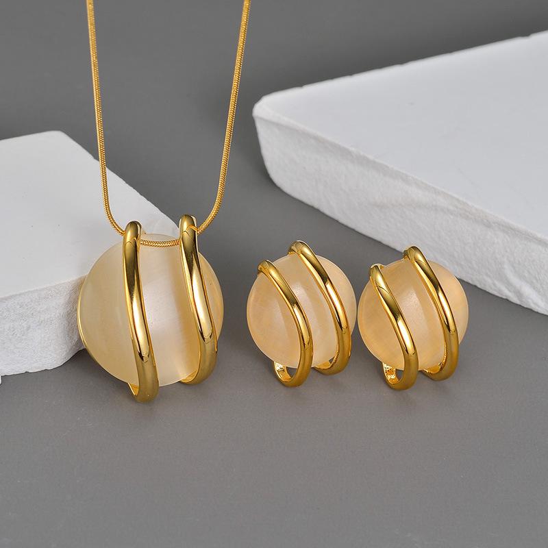 Простой круглый кулон, ожерелье и серьги золотой Highlight Jewelry