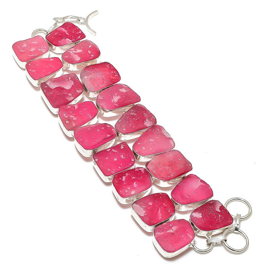 Гемеморфит Друза Ручной работы Серебро 925 пробы Браслет 7-8  d4P95 pink Copperjewels