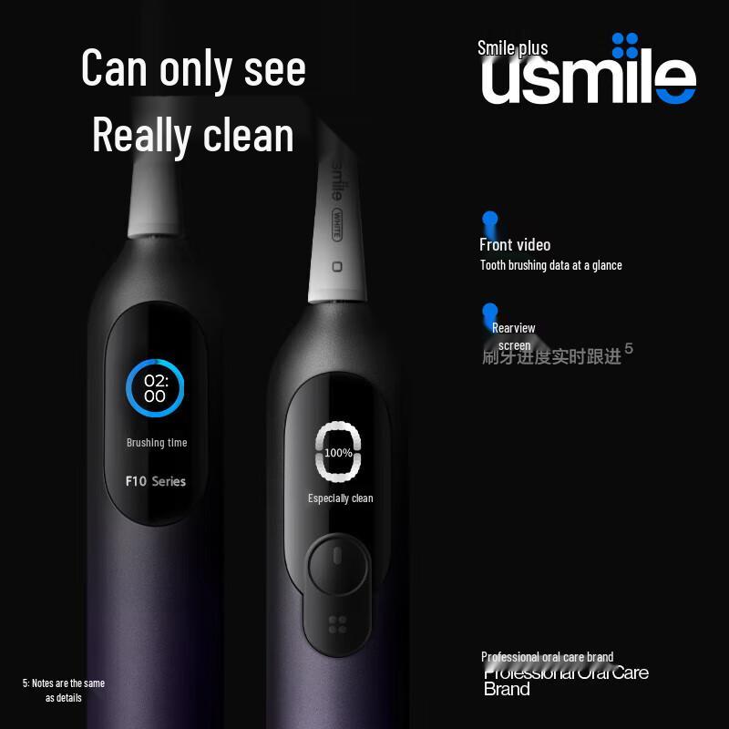 usmile F10 PRO Умная электрическая зубная щетка с двумя экранами, вилка CN (адаптер в комплекте) black
