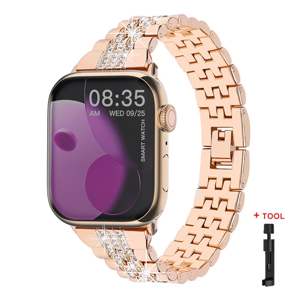 Металлический браслет с бриллиантами для Apple Watch Ultra 3/2 49 мм Серии 11 10 9 8 7 6 5 SE Женский роскошный ремешок для Iwatch 38 40 42 44 45 46 мм 38-40-41mm black Explorer Outdoors