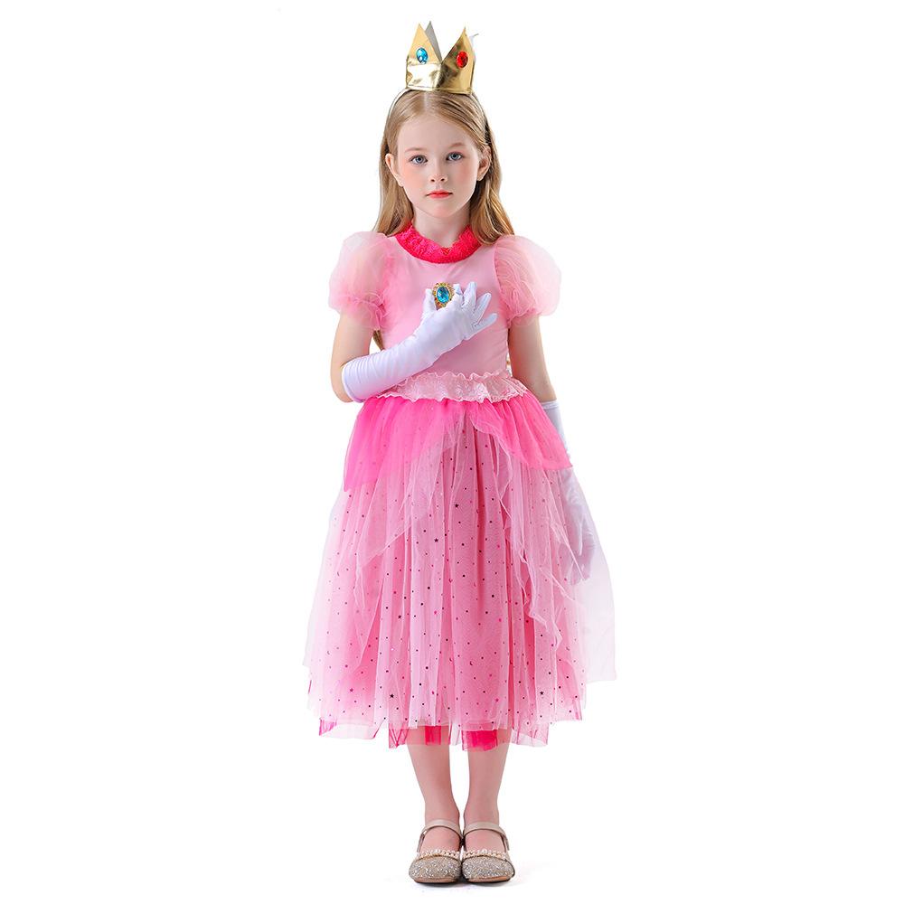 2026 New Peach Princess Dress Mario Luigi Pink Peach Dress Girls Clothing 120 pink PURELY FORM