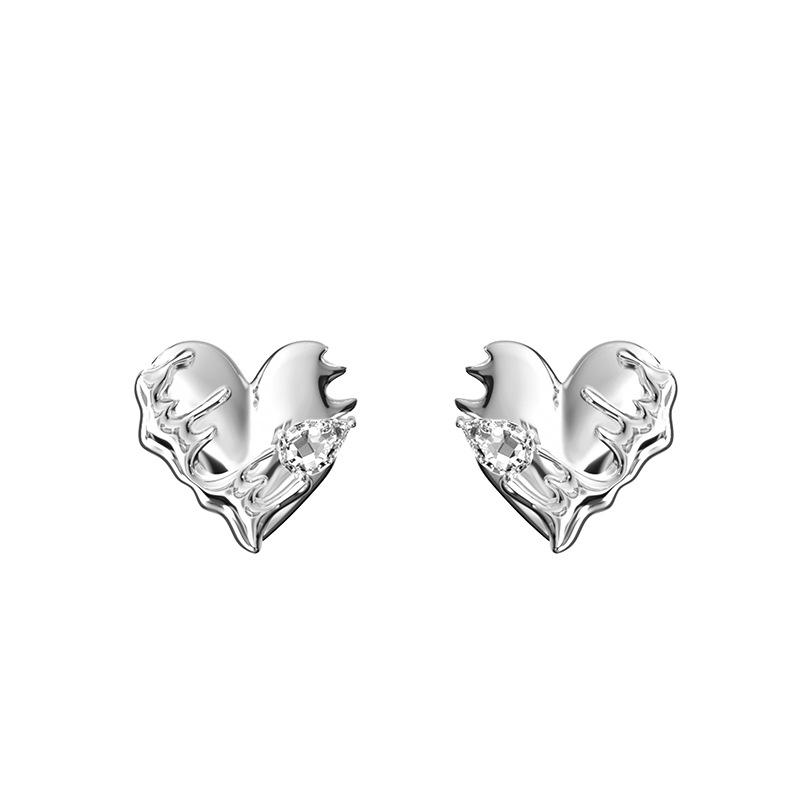 Серьги-гвоздики Lava Love Zircon, женские, с индивидуальностью, простые, легкие, роскошные, розовые, с бриллиантами в форме сердца white Lucky Star Jewelry