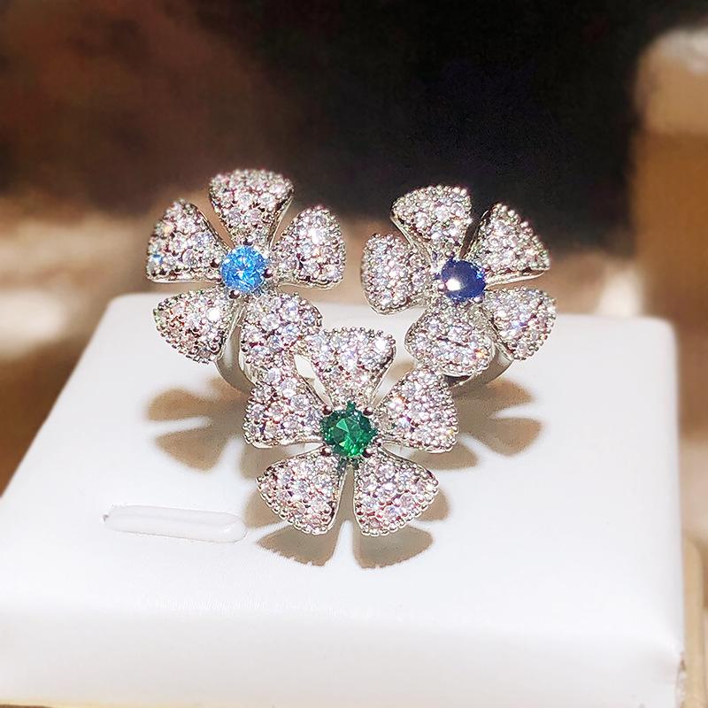 Серебряное Новое Полный Набор Кольцо с Цветком для Женщин Модное Покрытое 18К Элегантное Блестящее Кольцо Вечеринка Свадебные Ювелирные Изделия Подарок resizable gray Wedding decoration