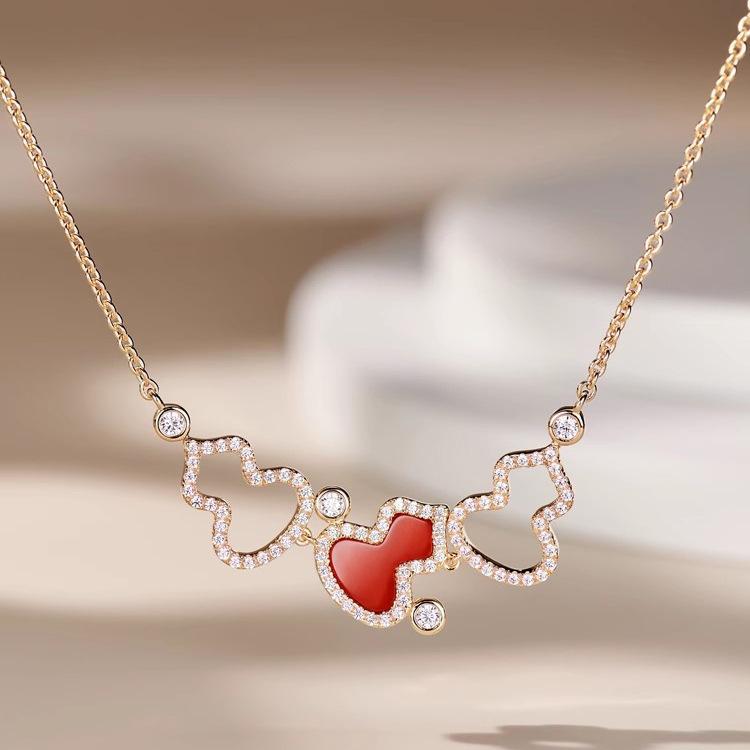Premium Agate Gourd Stud Earrings Temperament Earrings Light Luxury Chalcedony Fulu White Fritillary Necklace Set Women gray Lily there