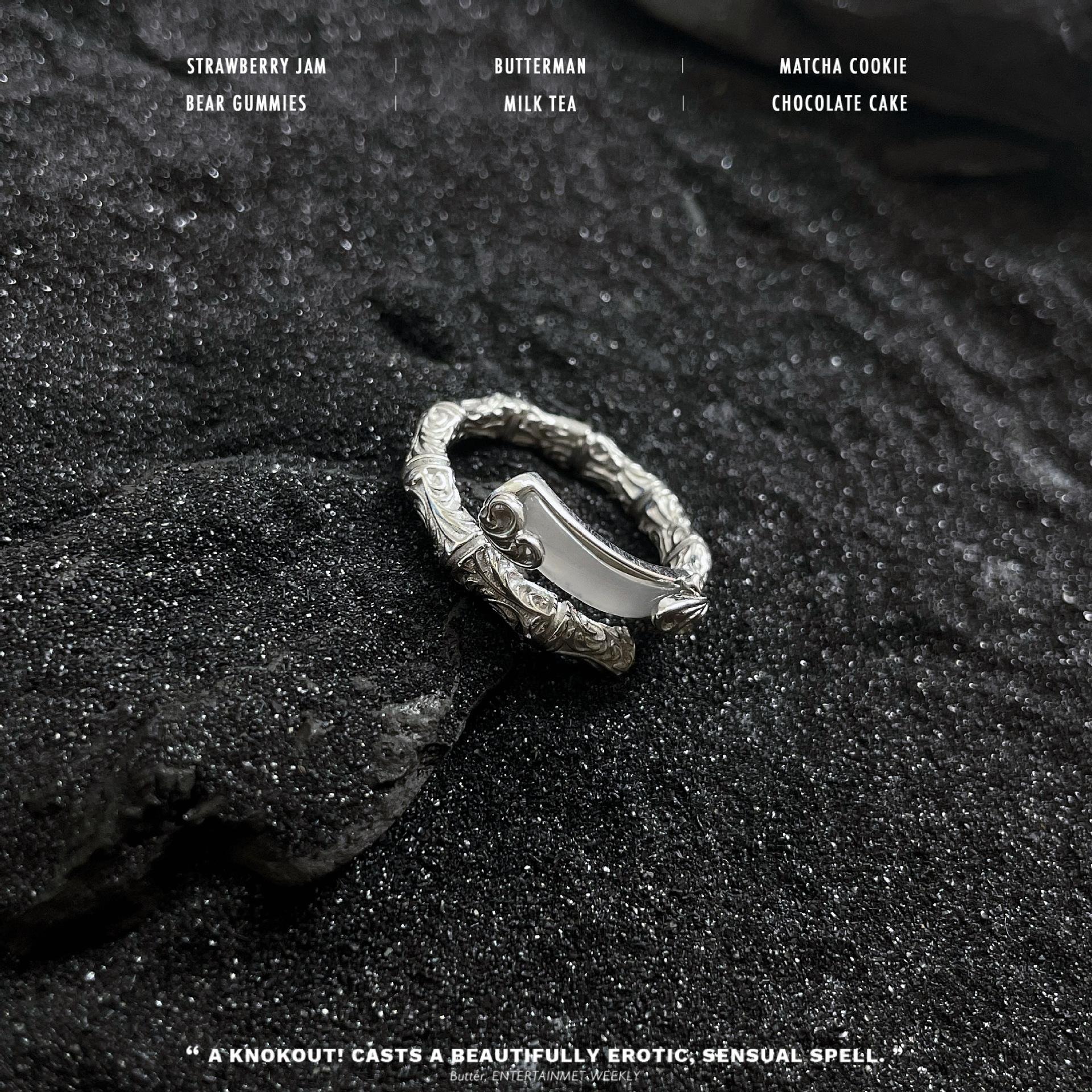 Кольцо с узором травы тан, кольцо-фритиллярия из бамбука, женское, открывающееся, национальный стиль, извилистый изогнутый дизайн, кольцо на указательный палец, украшение от холодного ветра opening adjustable black Pearl And Jewels