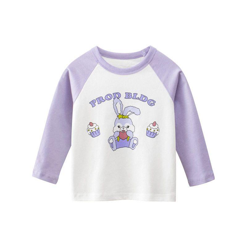 2026 Spring Children s Clothing Girls  Cartoon Rabbit Print Pure Cotton Long Sleeve T-Shirt Korean Style Baby Clothes Ins Ht 361m White/Light Purple 90 white TAOMall