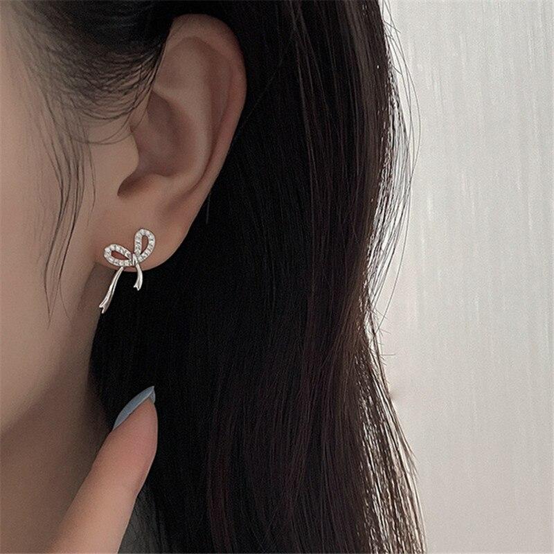 Серьги-гвоздики для пирсинга из стерлингового серебра 925 пробы с цирконием и бантом для женщин и девочек, украшения на свадьбу и день рождения Pendientes Eh1653 black Allbestart