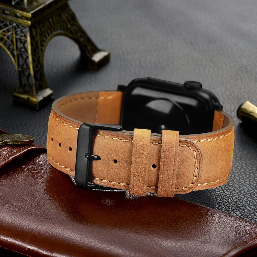 Классический кожаный ремешок, совместимый с Apple Watch, кожаный ретро-ремешок для замены для iWatch Ultra2 Ultra SE2 серии SE 987654321 38-40-41mm светло-коричневого wekeep