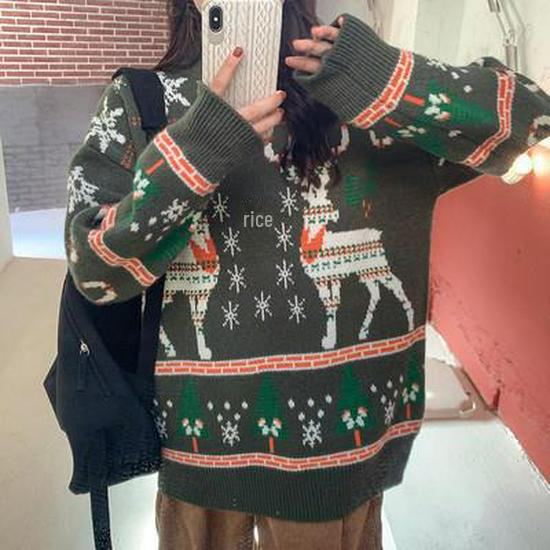 Женский рождественский свитер Red Elk — толстый свободный свитер на зиму 2022 года XL зелёный Apex Gear