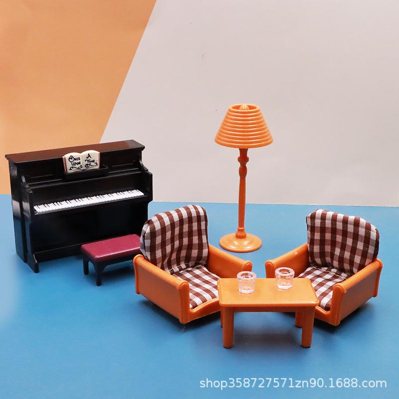 Children S Play House Simulation Mini Sofa Piano Miniature Model Toy Doll House Living Room Small Ornament Toy gray TK Toys