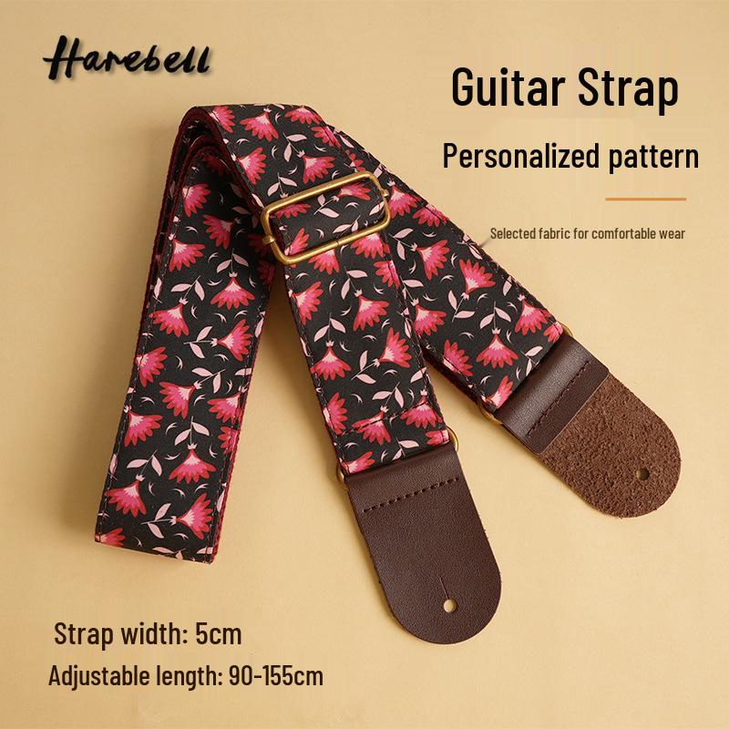 Dark Floral Guitar Strap for Stage Performance (Model: PO-038) Palm Flower black Take One