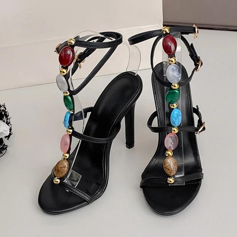 Fashion Eilyken Sexy Narrow Band Open Toe Ankle Buckle Strap Women Sandals Fashion Thin High Heels Stripper Prom Female Shoes 35 чёрный Elegant Fashion Living