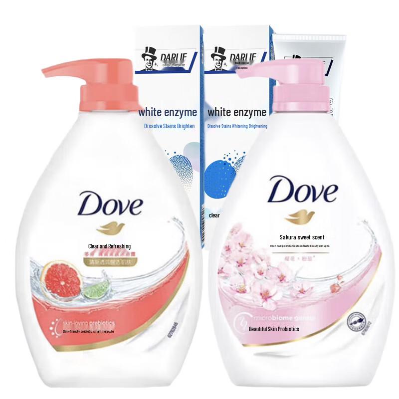 Семейный набор: Зубная паста Hawley и Гель для душа Dove white Darlie