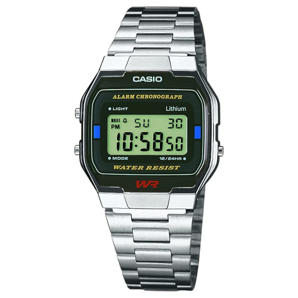 Цифровые часы CASIO с японским кварцевым механизмом и браслетом из нержавеющей стали, A163WA-1QES black
