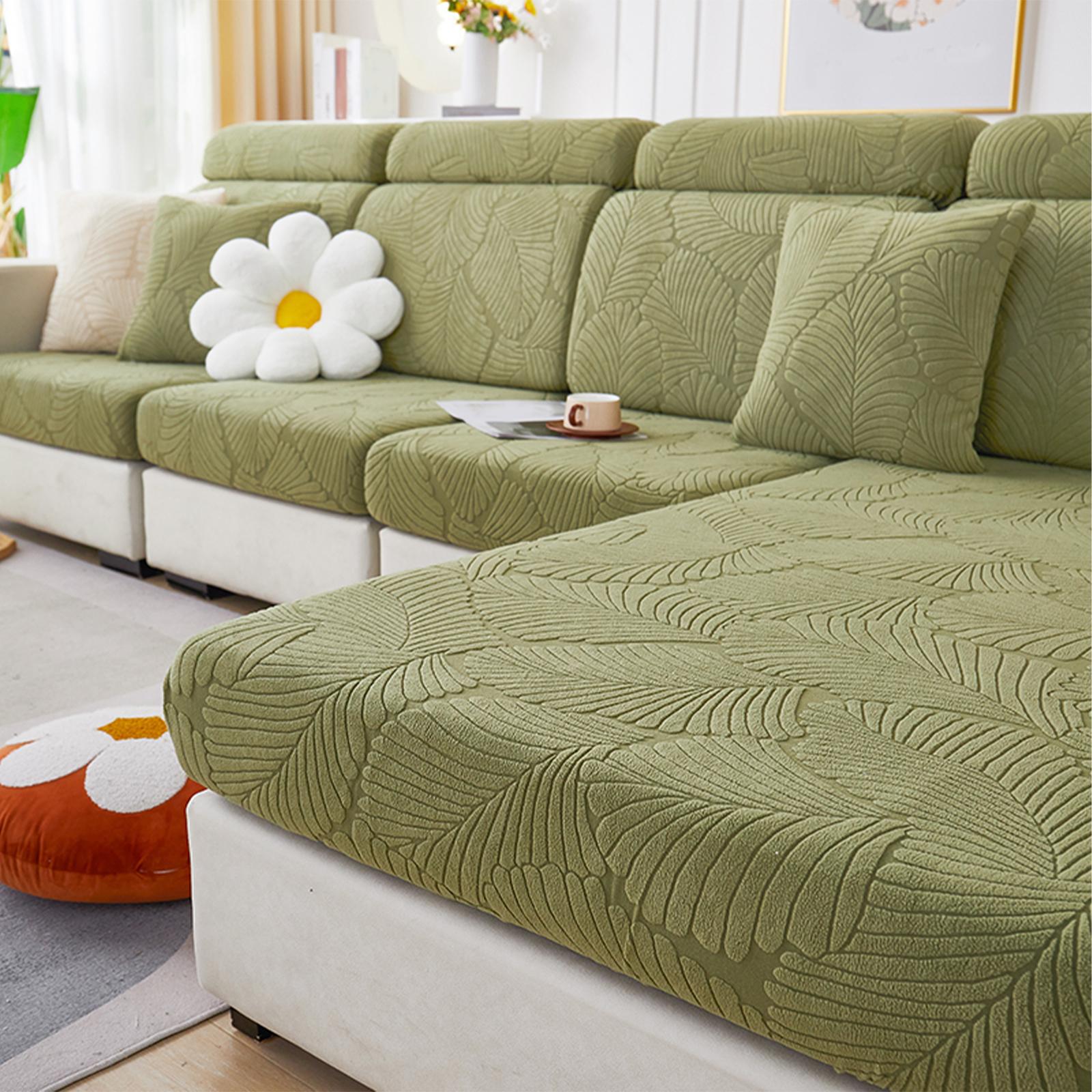 Чехол для дивана из эластичного флиса Leaves Jacquard Polar, для всех сезонов, для гостиной, защита для домашних животных/детей Seatback Cover beige Simple and warm