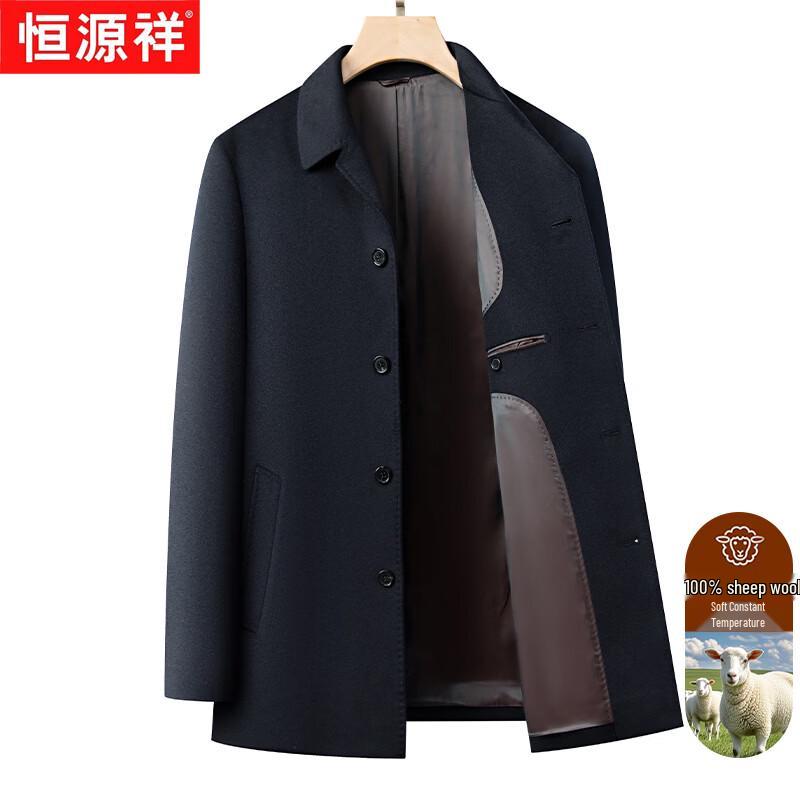 Мужское пальто Hengyuanxiang средней длины с лацканами, 100% шерсть 3XL black