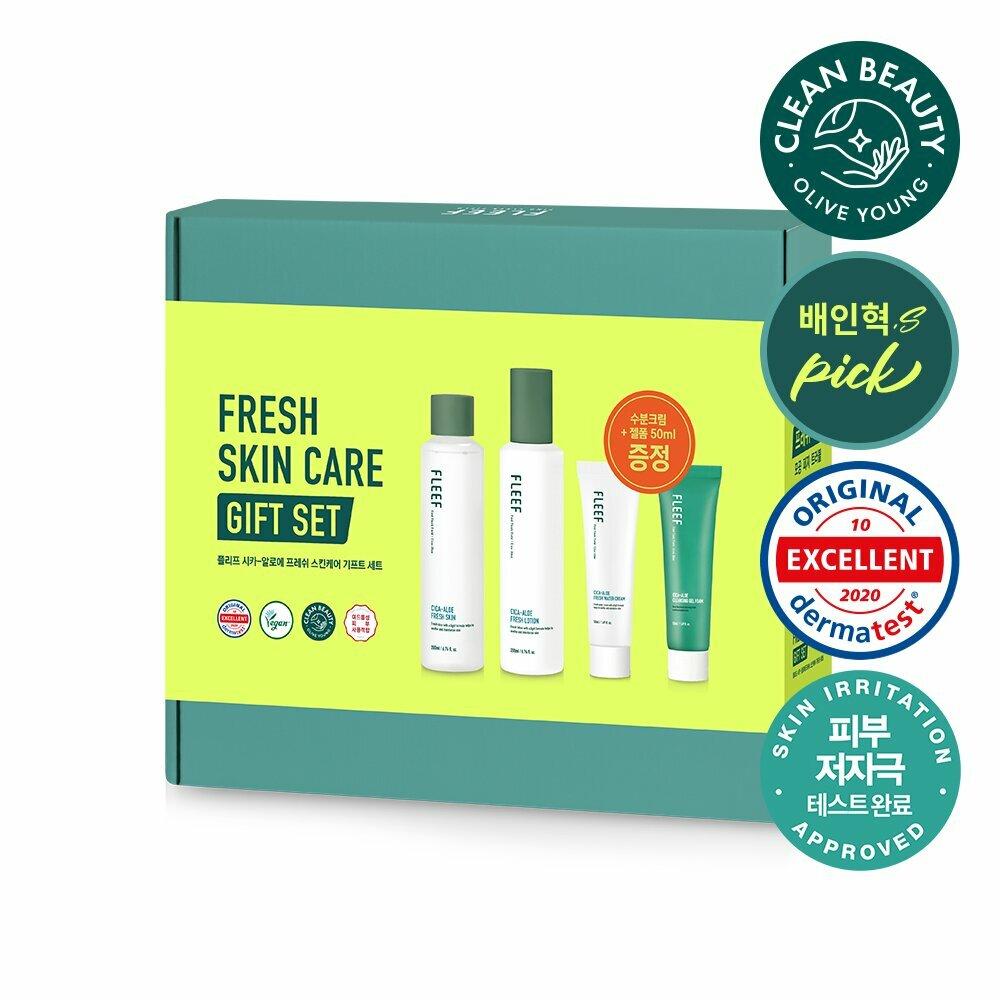 Подарочный набор FLEEF Cica Aloe Fresh для ухода за кожей Кожа/лосьон 200 мл (+Крем со свежей водой 50мл + Очищающий гель-пенка 50мл) yellow