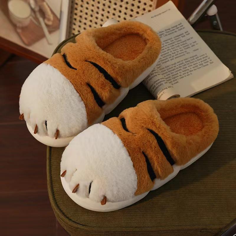 Зимние стереоскопические тапочки Bear Claw для мужчин, домашняя и уличная одежда, мягкие, толстые, нескользящие, милый дизайн, модные, универсальные 38-39 brown Shoes Family
