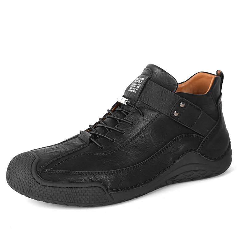Модные повседневные кожаные мужские туфли ручной работы Ashion Design Treking Footwear Мужские удобные базовые ботинки Горячая Распродажа Классические мужские ботильоны 38 чёрный Foot Finesse