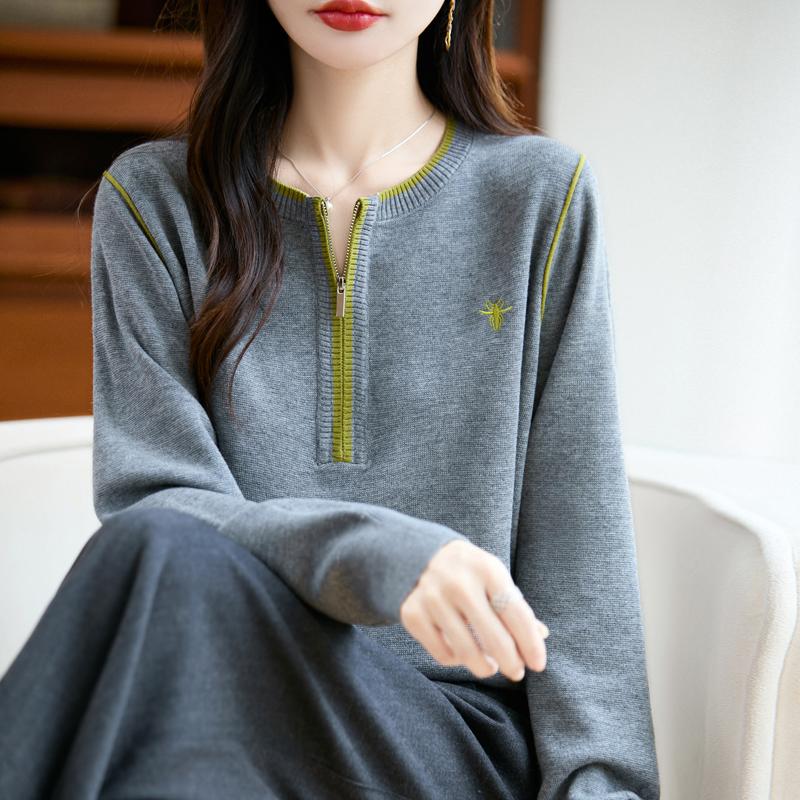 Женский кашемировый свитер Qinghe Cashmere 30% кашемир 70% шерсть Осень и Зима Пуловер Теплый и Модный L кадет серый QW19MAC02