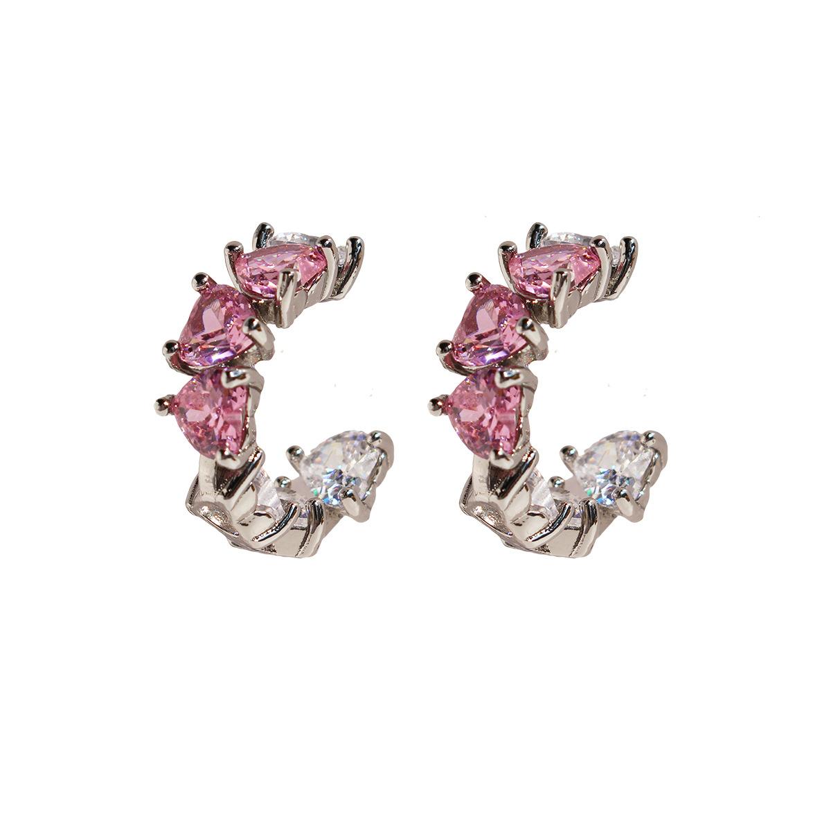 Корейские серьги-гвоздики Pure Desire Pink Zircon Love Row Diamond Stud, свежие и сладкие темпераментные серьги в форме персикового сердца, сладкие и прохладные серьги Wind 294 gray JEWEL HOME