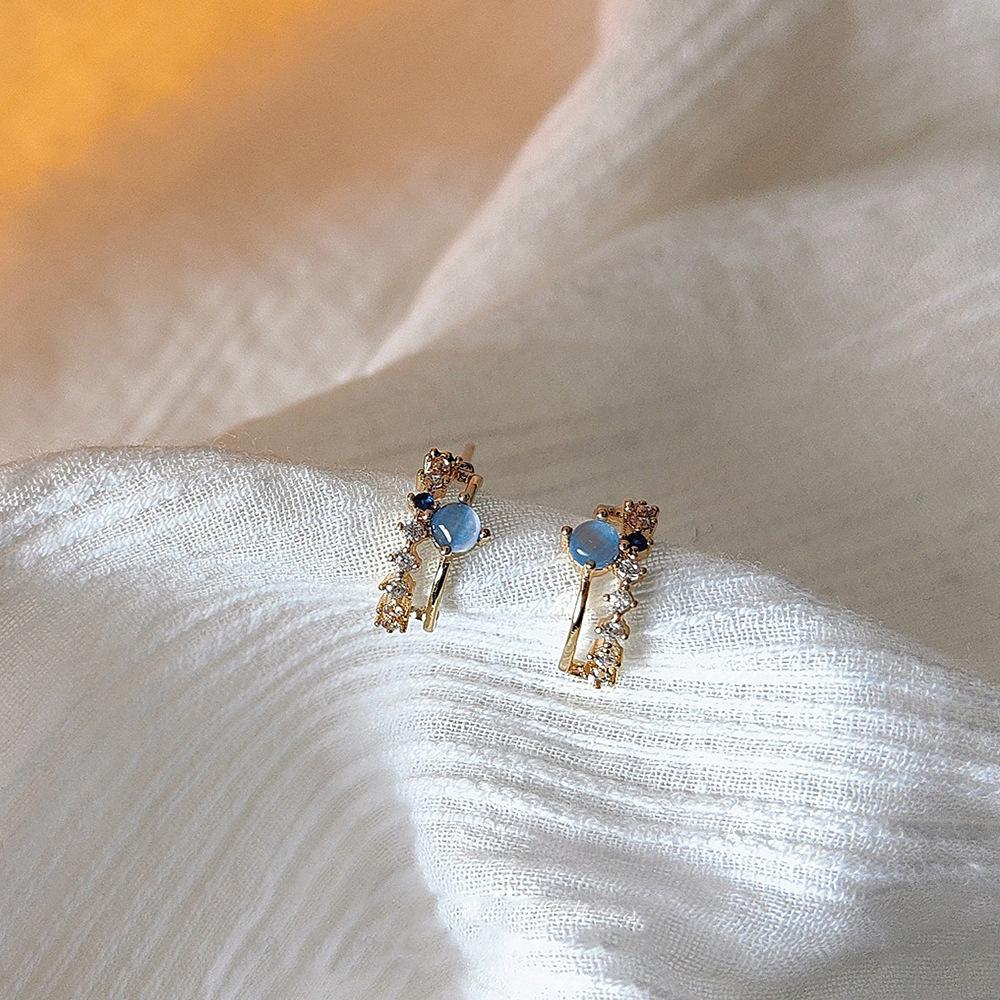 Синие серьги-гвоздики женские Niche Design Sense French Simple Small Opal Midsummer Night Star серьги gray Lucky Star Jewelry