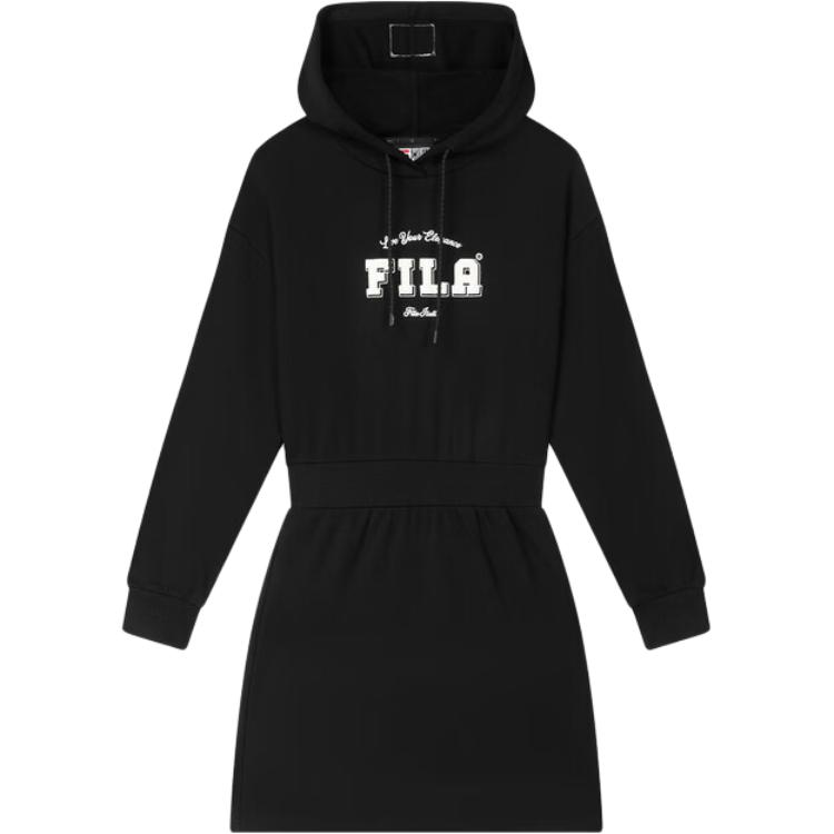 FILA Платье-худи с буквенным принтом, дышащее, удобное, свободное, повседневное, с длинным рукавом, женское, черное F11W439310FBK XXL black