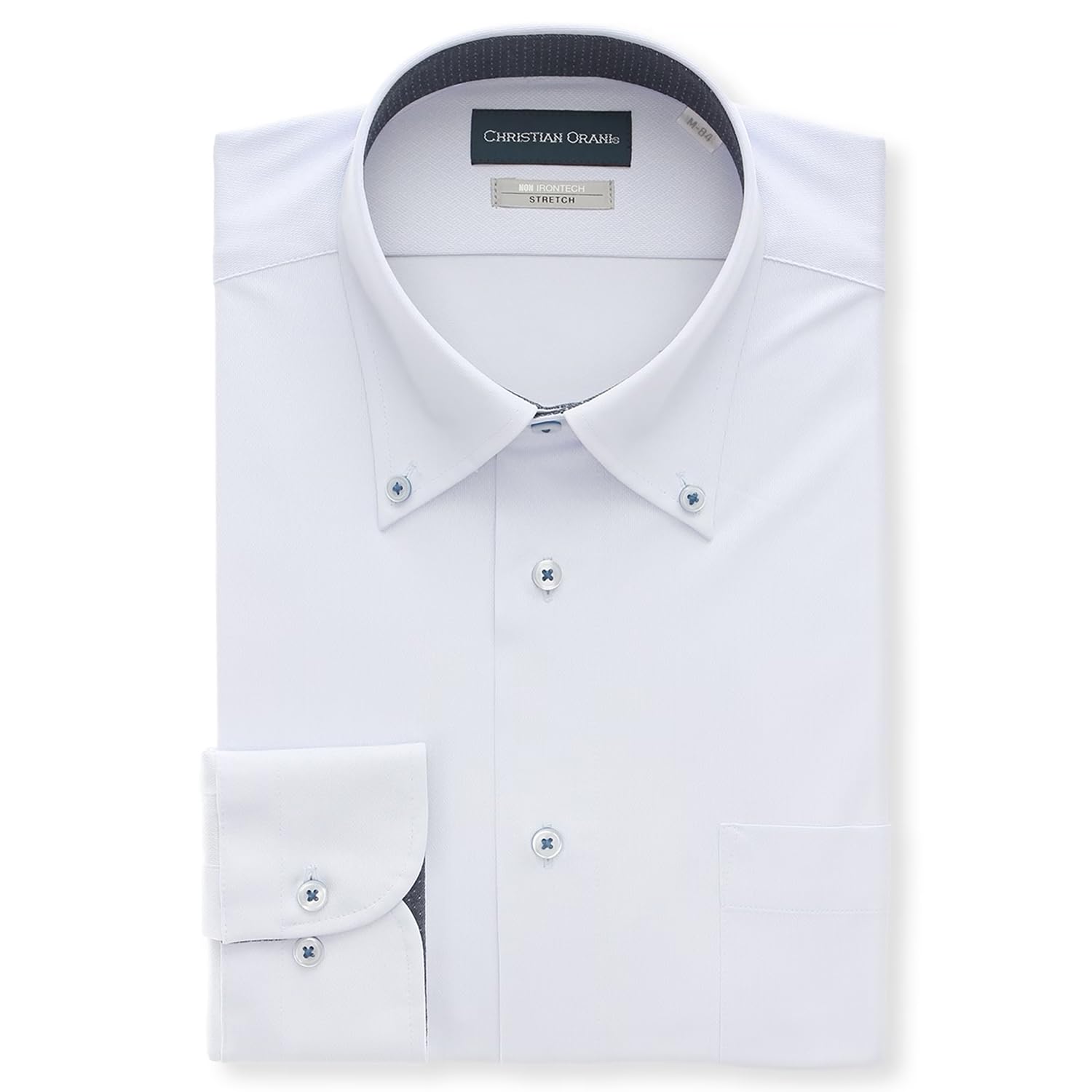 Yofuku no Aoyama Рубашка плательная, технология Non-Iron, длинный рукав, устойчивая к сминанию, воротник на пуговицах, стандартный размер, мужская, синяя/тканый узор 2 white RURI Japan product