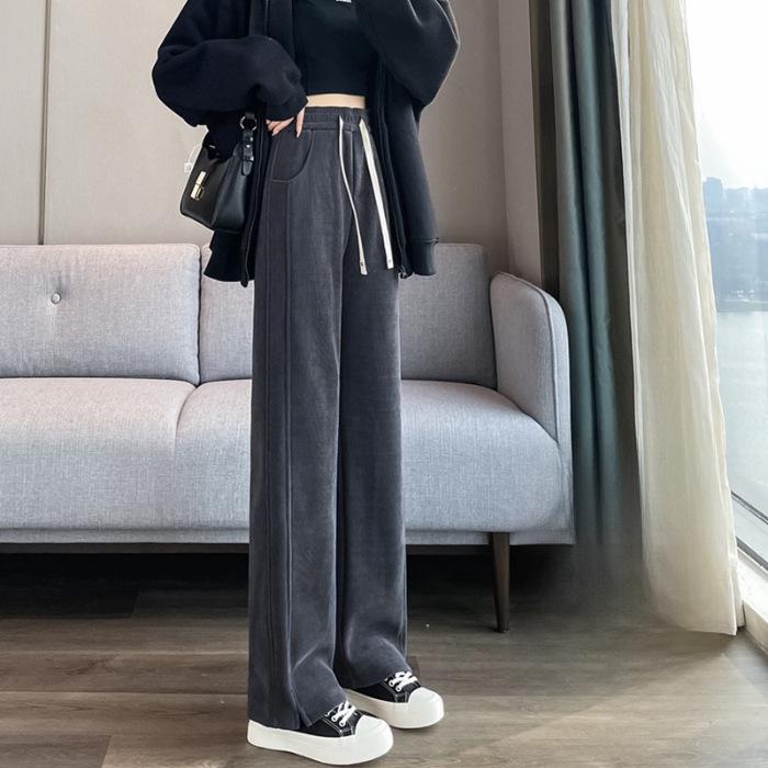 Женские брюки с высокой талией и широкими штанинами: Contrast Edge, Drape Style, for Spring & Fall 2022 M gray Polaris star